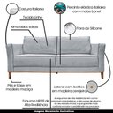 Ver imagem 3 de Sofá Decorativo 3 Lugares 230cm Pés em Madeira Tarantino Linho Cinza Rústico - Gran Belo