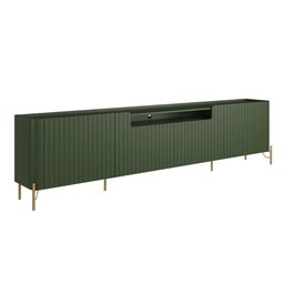 Rack para Sala 260cm com 4 Portas Brise Pés Metal 100% Mdf Cor:musgo com Dourado - 1