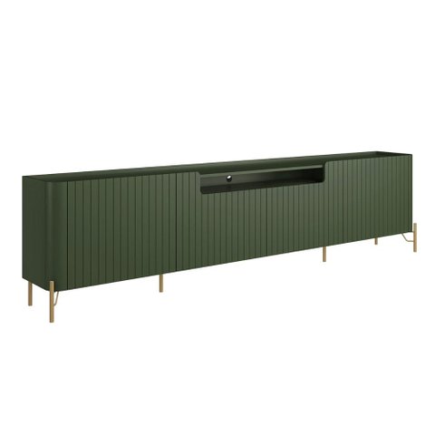 Rack para Sala 260cm com 4 Portas Brise Pés Metal 100% Mdf Cor:musgo com Dourado