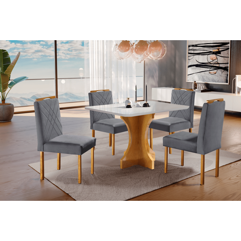 Conjunto Sala de Jantar 4 Lugares Atlanta Mesa 1.20x0.80 e 4 Cadeiras Madeira Maciça