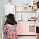 Ver imagem 3 de Cozinha Infantil Retro com Geladeira Kit Livro Educativo em Madeira - Rosa Bebê