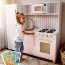 Ver imagem 1 de Cozinha Infantil Retro com Geladeira Kit Livro Educativo em Madeira - Rosa Bebê