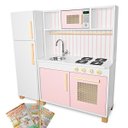 Ver imagem 2 de Cozinha Infantil Retro com Geladeira Kit Livro Educativo em Madeira - Rosa Bebê
