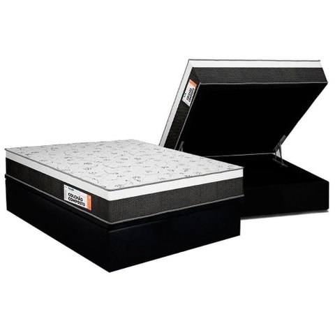 Cama Box Baú Queen: Colchão Anatômico Plumatex Falcon Ultra Firme + Base Crc Suede Black (158x198