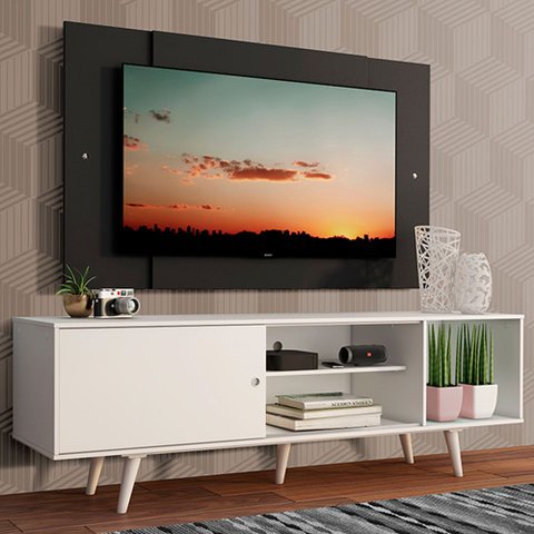Rack Madesa Dubai com Pés e Painel para Tv até 58 Polegadas Branco/preto 0977 Cor:branco/preto