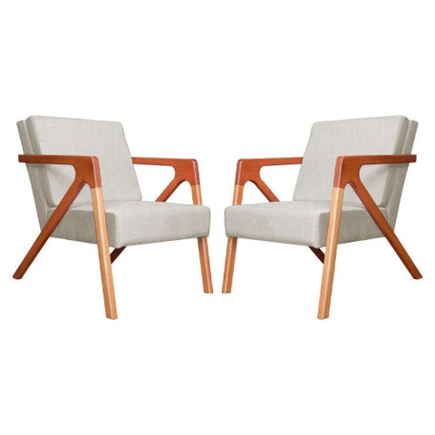 Conjunto 2 Poltronas Monalisa Com Braços de Madeira Corano Bege - LM DECOR