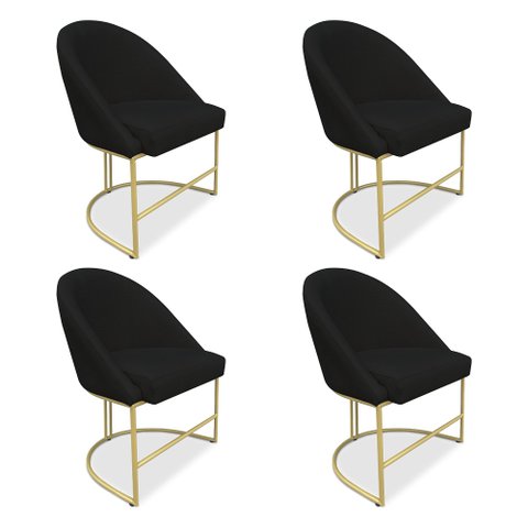 Kit 04 Cadeiras Poltrona de Jantar Bela Suede Preto Base Metálica Industrial Dourado - Pallazio