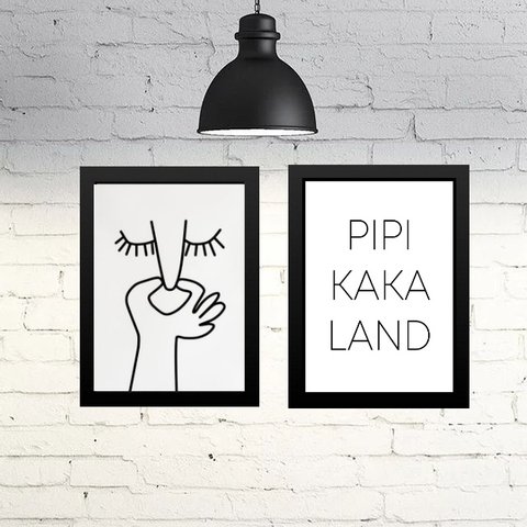Kit 2 Quadros Divertidos Banheiro Minimalista 33x24cm - com Vidro:madeira Branca