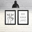 Ver imagem 1 de Kit 2 Quadros Divertidos Banheiro Minimalista 33x24cm - com Vidro:madeira Branca