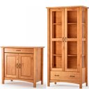 Ver imagem 1 de Cristaleira 2 Portas de Vidro e Buffet Aparador 93 Cm 100% Madeira Bella Carvalho Fosco