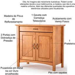 Cristaleira 2 Portas de Vidro e Buffet Aparador 93 Cm 100% Madeira Bella Carvalho Fosco - 8