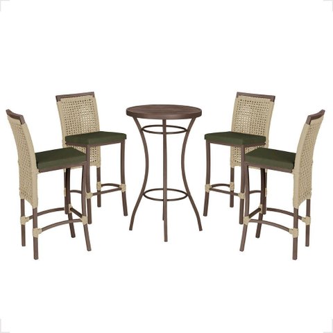 Mesa Bistro e 4 Banquetas Roma Marrom Corda Náutica 13 Trama Original