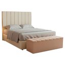 Ver imagem 1 de Cabeceira e Recamier Bau Casal 140 Cm Dalia Suede Bege Artte