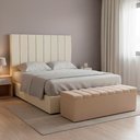 Ver imagem 2 de Cabeceira e Recamier Bau Casal 140 Cm Dalia Suede Bege Artte