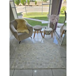 Tapete de Couro Quadriculado 2,00 X 1,50 M Branco Natural - 1