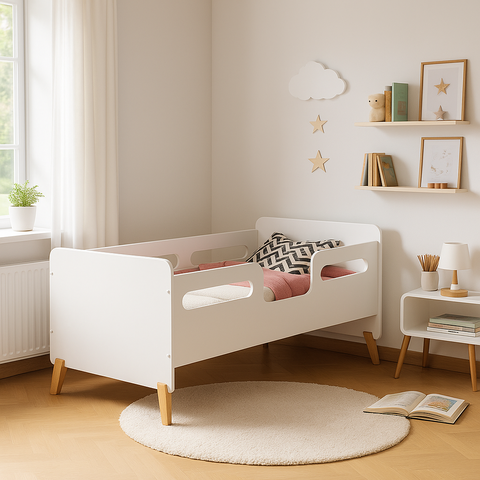 Mini Cama Juvenil Infantil Cecilia Branco de Mdf com Proteção Lateral