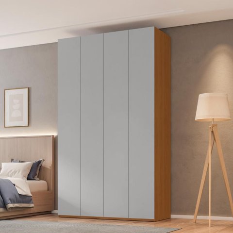 Guarda-Roupa Solteiro com 4 Portas e 3 Gavetas 137,5cm Multimóveis Crrui-GRP118 Madeirado/Cinza