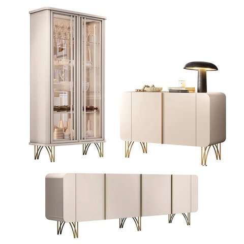 Conjunto Decorativo 1 Cristaleira e 2 Buffets Évora/saluti/benvenuto Off White G26 - Hb Móveis