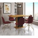 Ver imagem 1 de Mesa Jantar Londres Retangular Canela 137x90 Base Preta 6 Cadeiras Estofadas Vermelho Base Dourado