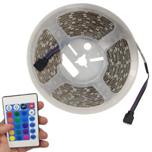 Fita Led RGB 5 Metros SMD 5050 Controle Fonte Dupla Face Iluminaçao Quarto Sala Decoraçao Mesa Teto 