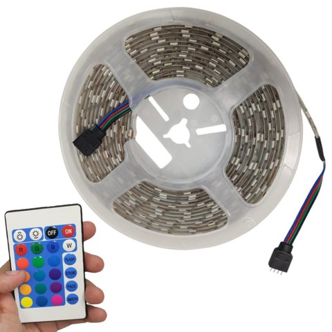 Fita Led RGB 5 Metros SMD 5050 Controle Fonte Dupla Face Iluminaçao Quarto Sala Decoraçao Mesa Teto 