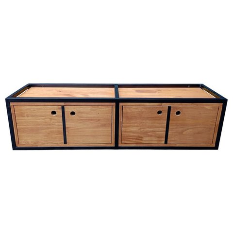 Nicho para Parede com Portas - Madeira e Ferro - Decoração Industrial - Preto e Castanheira