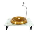 Ver imagem 1 de GABINETE DE VIDRO BANHEIRO 50CM COM BANCADA MARMORIZADA BRANCO DOURADO MAIS TORNEIRA CROMADA