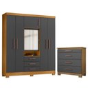 Ver imagem 1 de Cômoda 4 Gavetas New e Guarda Roupa Casal Imperial Carvalho Americano Grafite- Incorplac