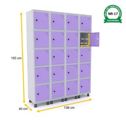 ROUPEIRO DE AÇO 4M 20 PORTAS PITÃO PANDIN - CINZA/LILÁS - 2