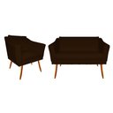Ver imagem 1 de Kit Namoradeira + 1 Poltrona Decorativa Agatha Couro Marrom Pés Madeira Mz Decor