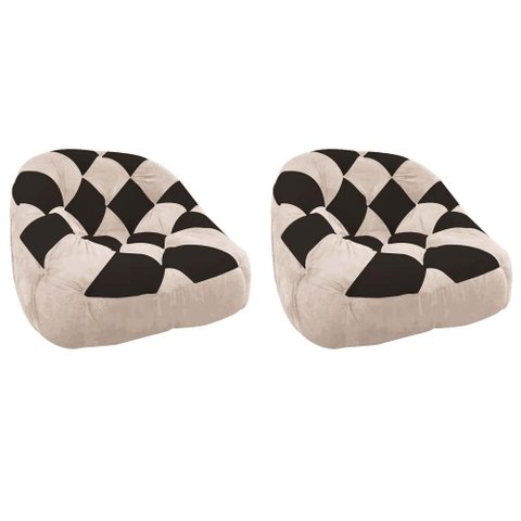 Kit 02 Poltrona Paloma Escritório Sala Pé Plástico Suede Bege e Suede Marrom - Dominic Decor