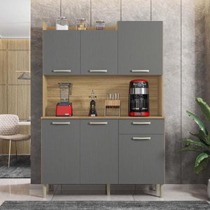 Armário de Cozinha Compacta 6 Portas 1 Gaveta Gênova - Freijó/gris