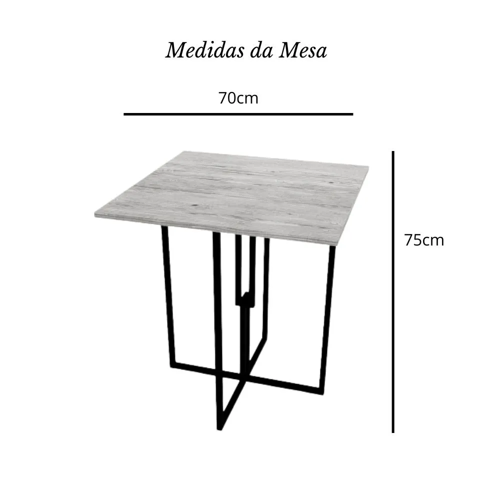 Mesa Quadrada Industrial 70cm Dourada Tampo Madeira Branco Don Castro Decor Industrial Premium - 3