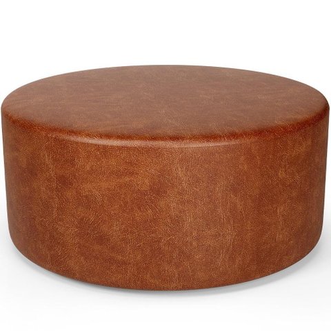 Puff Redondo Orgânico para Living 90cm Lola W01 Couríssimo Camel - Lyam Decor
