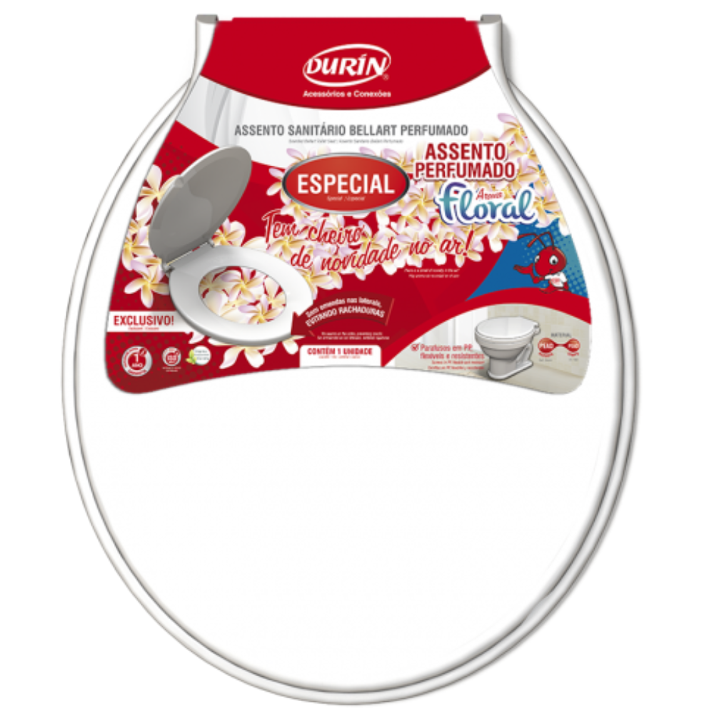 Assento Tampa para Vaso Sanitário Oval Especial Bellart Perfumado Floral Branco Durín