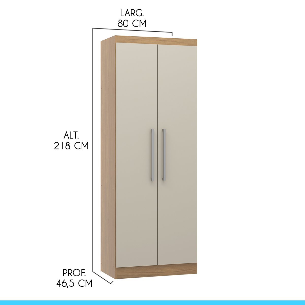 Armário 2 Portas Guarda Roupa Modulado Selene 80x218 Cm Mdp Carvalho 6005 Menu - 3