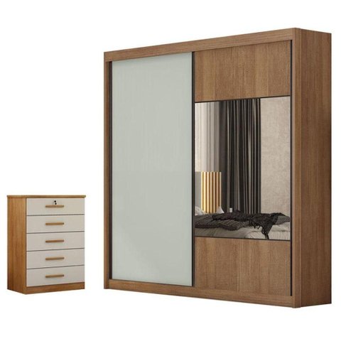 Guarda Roupa Casal Sienna com Espelho e Gaveteiro Suiça com Chave Cumaru 25 Fendi - Horizonte