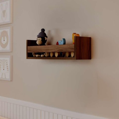 Prateleira Porta Brinquedo Nogal 50 X 12cm Suporte Invisivel