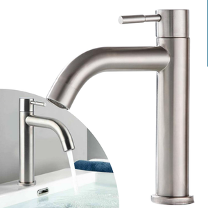 Torneira Bancada Cromado Fosco para Banheiro Lavabo Lavatorio Água Fria 1/4 Volta Médio em Aço Inox 