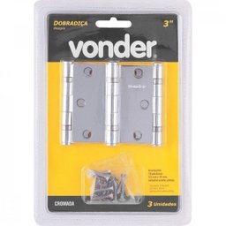 Dobradiça 3" com anel rolamento cromada com 3 peças Vonder - 2