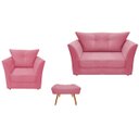 Ver imagem 1 de Kit Namoradeira + 1 Poltrona Decorativa Isis + 1 Puff Retangular Suede Rosa Pés Madeira Ms Decor