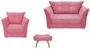 Ver imagem 1 de Kit Namoradeira + 1 Poltrona Decorativa Isis + 1 Puff Retangular Suede Rosa Pés Madeira Ms Decor
