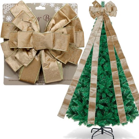 Laço Decorativo Bege Enfeite Ponteira Árvore Natal de 140cm