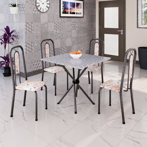 Conjunto Sala de Jantar com 4 Cadeiras Lívia Prata/Bege