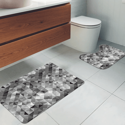 Jogo Tapetes para Banheiro 2 Peças Triâgulos Cinza