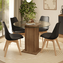 Ver imagem 1 de Conjunto Sala de Jantar Brusque Mesa Tampo de Vidro 4 Cadeiras Rustic/Preto Madesa