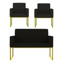 Ver imagem 1 de Kit Sofá 2 Lugares + 2 Poltronas Recepção Sala Base Dourada Cor:preto Preto