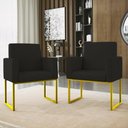 Ver mais imagens de Kit Sofá 2 Lugares + 2 Poltronas Recepção Sala Base Dourada Cor:preto Preto