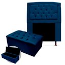 Ver imagem 1 de Kit Cabeceira Geovana + Calçadeira Baú Mirage Solteiro 90cm Suede - Ecotec Decor:Azul Marinho