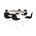 Ver imagem 6 de Mesa Industrial Jantar Retangular 137X90Cm Branca Base V Com 6 Cadeiras Pretas Ferro Br Branco